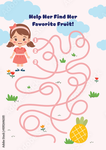 Labyrinth, Maze game for children. Logical puzzle for kids worksheet. Quest to find the right path. Vector illustration A4 ready to print format.