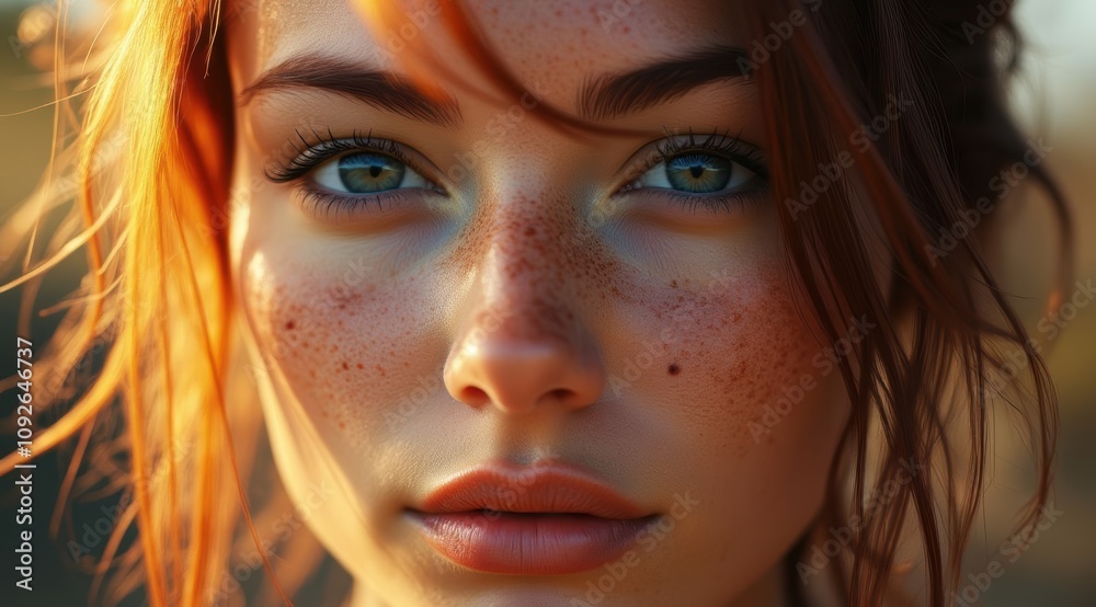 Close-up of a young woman with freckles