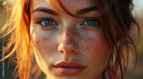 Close-up of a young woman with freckles