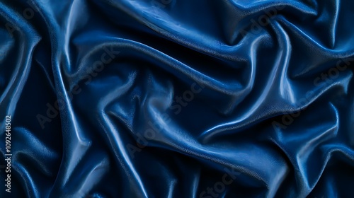 Abstract Drapery of Deep Blue Silk Fabric, Luxurious Texture and Smooth Waves, Elegant and Sophisticated Design, Rich Color Palette