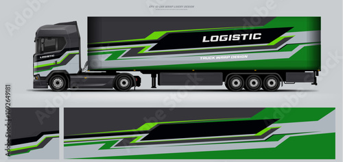 truck trailer livery design template. Truck Cargo delivering vehicle paintjob. Mock up and design on separate layers vector files.