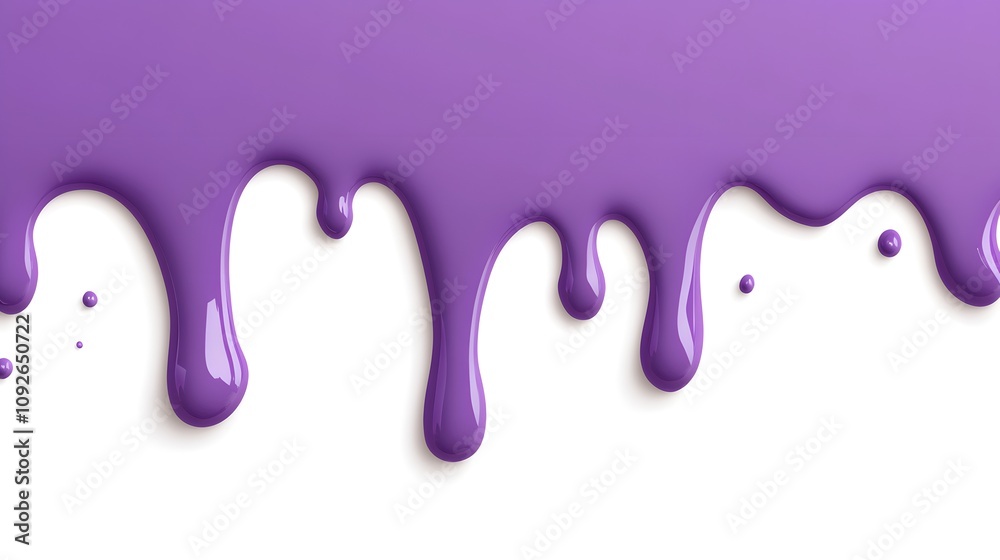 Dripping Purple Liquid with Small Droplets on White Background Dripping Purple Liquid with Small Droplets on White Background