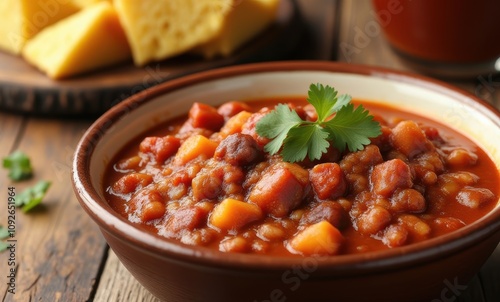 Delicious bowl of hearty chili stew