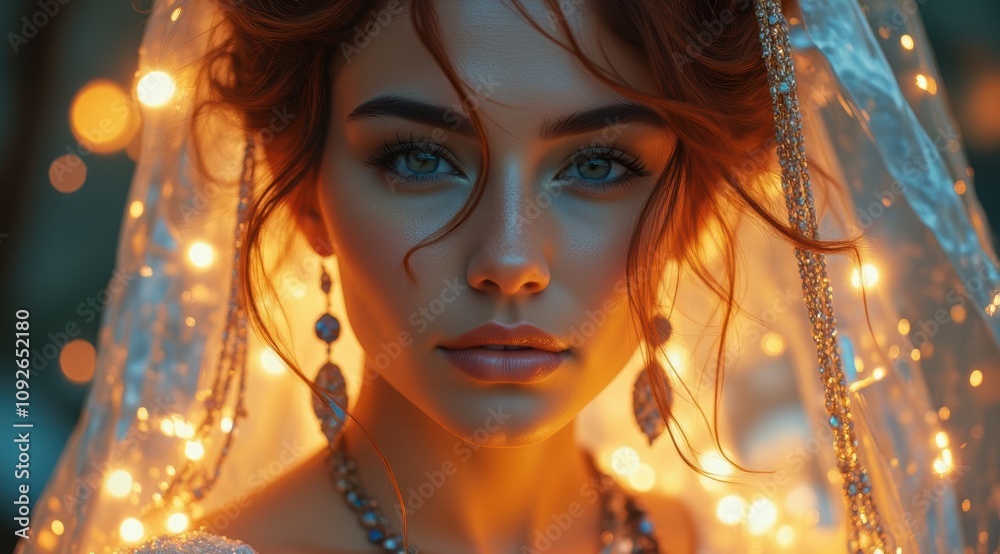 Candid portrait of a young woman with lights Candid portrait of a young woman with lights