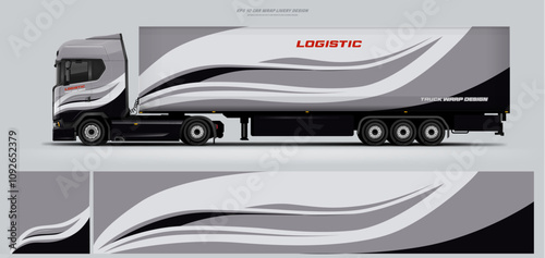 Vector truck trailer livery design template. Truck Cargo delivering vehicle paintjob. Mock up and design on separate layers vector files.