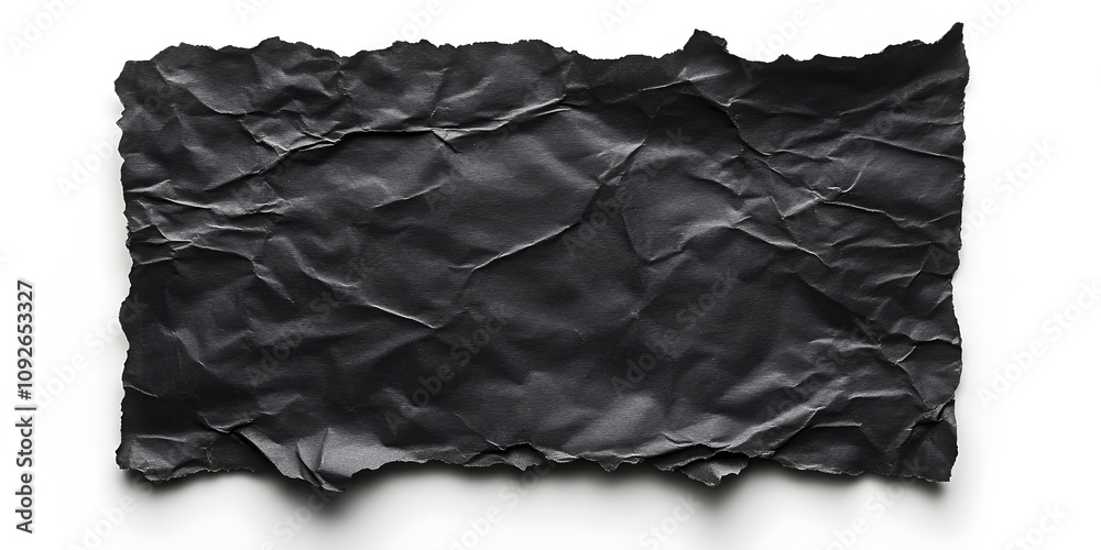 Crumpled Black Paper with Torn Edges on White Background Crumpled Black Paper with Torn Edges on White Background