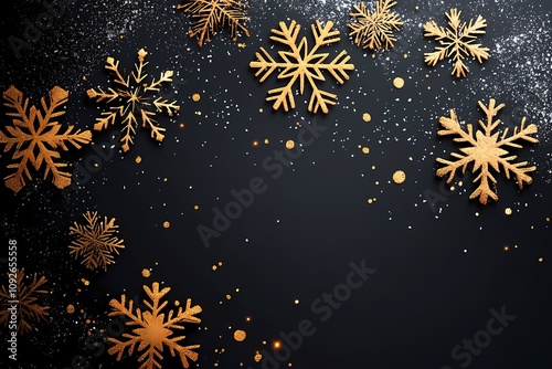 Luxury christmas invitation card art deco design vector. Christmas tree, snowflake, bauble, gift spot texture on black background. Design illustration for season's greeting poster, cover 