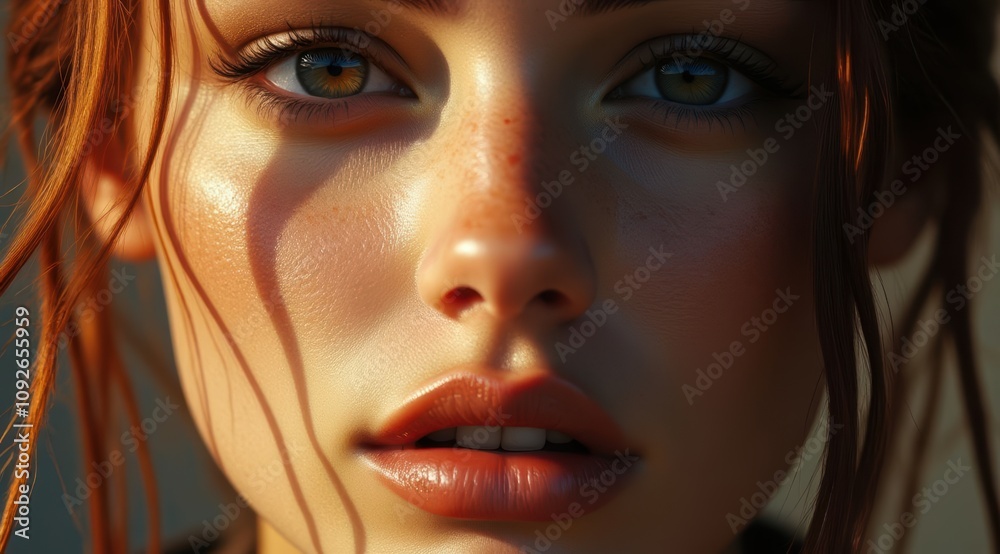 Close-up of a young woman with striking features Close-up of a young woman with striking features