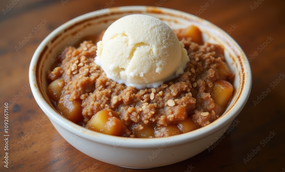 Delicious apple crisp with vanilla ice cream Delicious apple crisp with vanilla ice cream