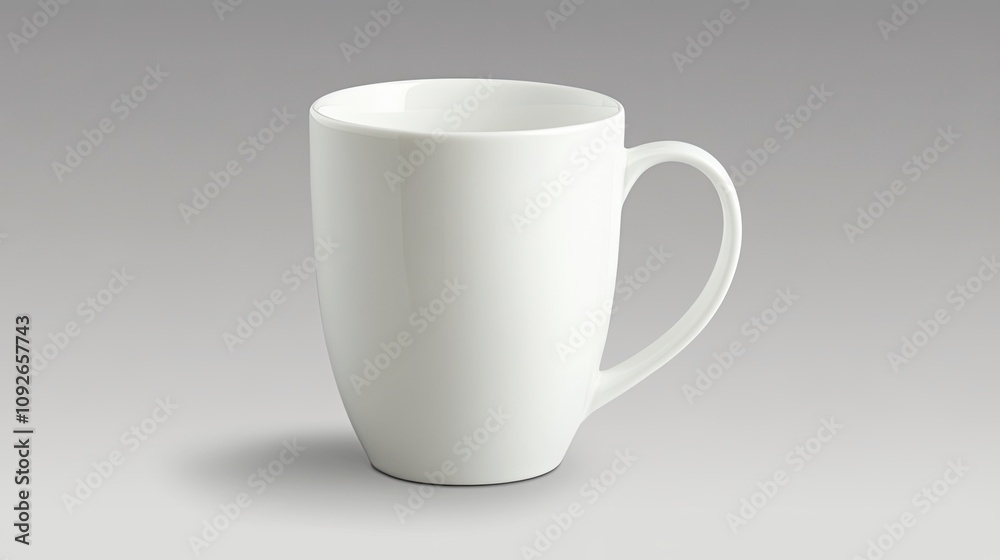 White ceramic mug on isolated light grey background. White ceramic mug on isolated light grey background.