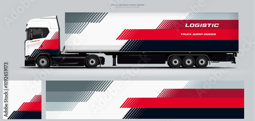 Vector truck trailer livery design template. Truck Cargo delivering vehicle paintjob. Mock up and design on separate layers vector files.