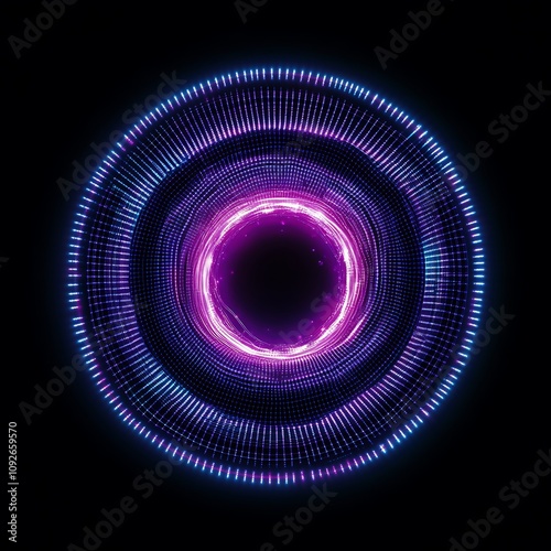 Colorful Abstract Circular Pattern with Dynamic Light Rays and Radiant Energy Flowing in a Dark Background for Tech and Creative Designs