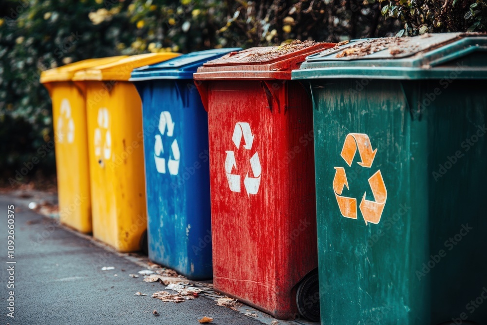 Colorful Recycling Bins in Urban Environment Colorful Recycling Bins in Urban Environment