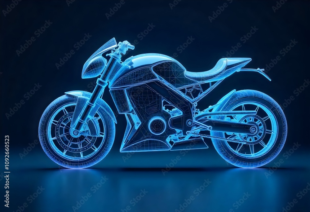 A motorcycle with a blue light that says A motorcycle with a blue light that says