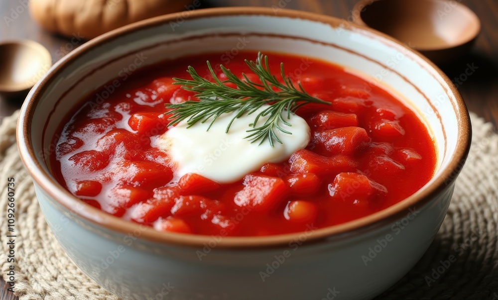 Delicious red soup with herbs Delicious red soup with herbs