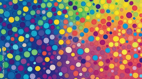 vibrant rainbow dotted pattern, bold colors, seamless background, high contrast, energetic vibe, modern feel, fun atmosphere