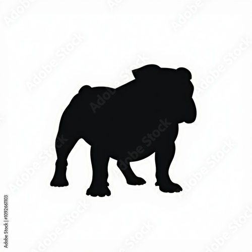 Black and white illustration of a bulldog featuring intricate details, showcasing the breed's stocky build and distinctive wrinkled features in a bold and elegant design.