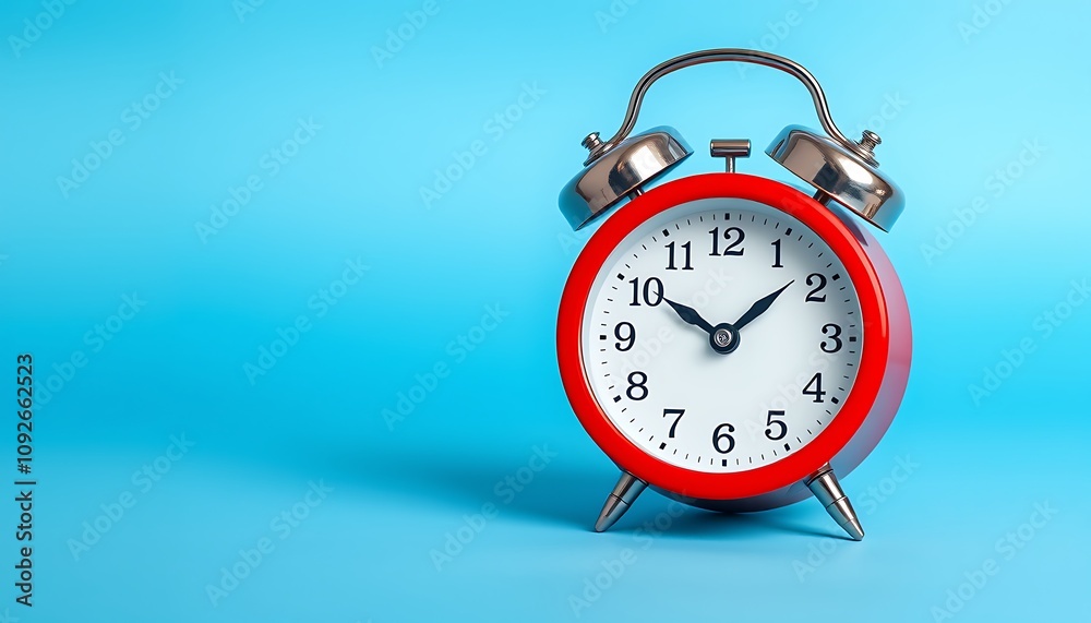 Red alarm clock on blue background. Red alarm clock on blue background.