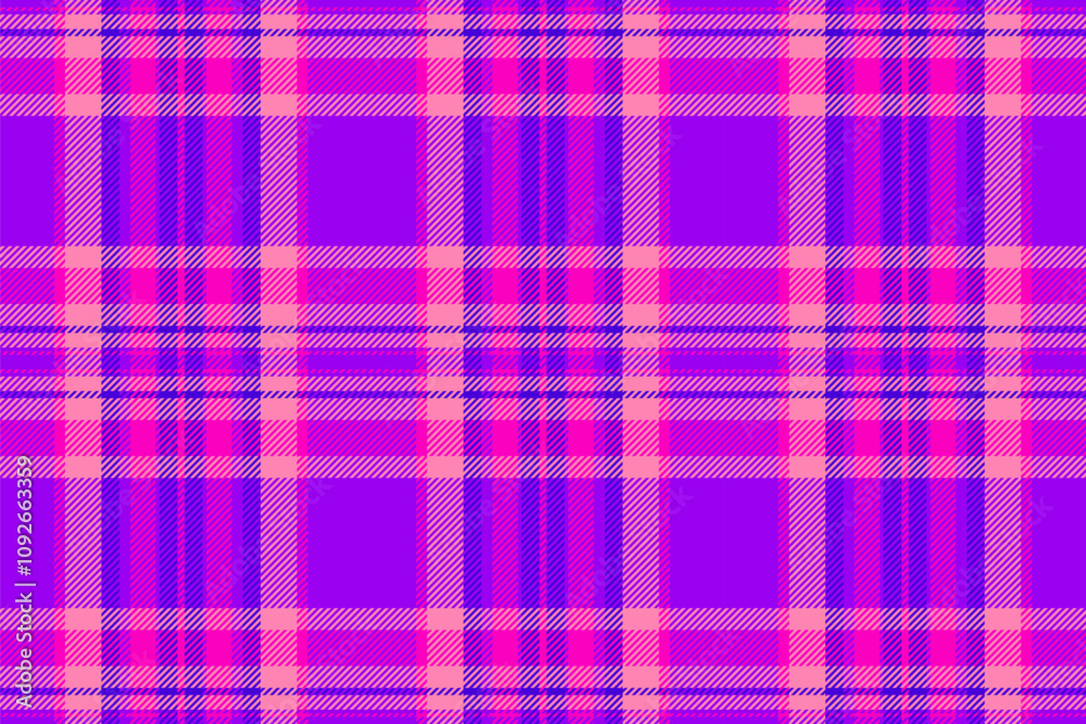 Cut out vector pattern textile, romantic tartan background check. Bold fabric seamless texture plaid in bright and pink colors.