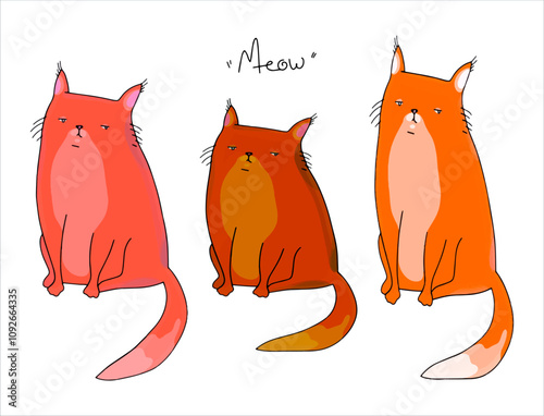 Cute cats from a set of vector cartoon characters in different poses. Postcard, logo, decor for printing.