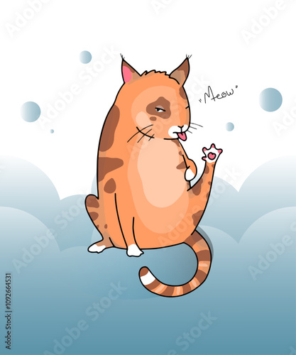 Cute cats from a set of vector cartoon characters in different poses. Postcard, logo, decor for printing.