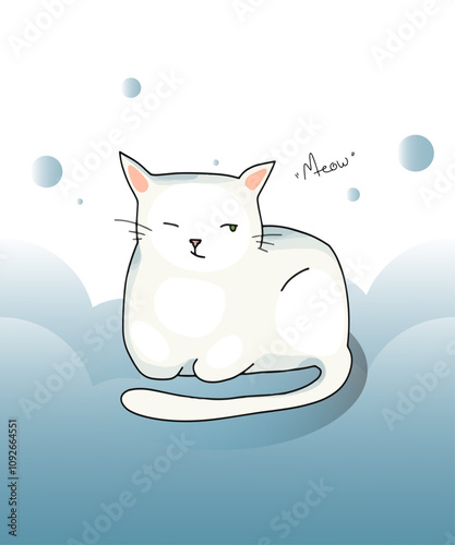 Cute cats from a set of vector cartoon characters in different poses. Postcard, logo, decor for printing.