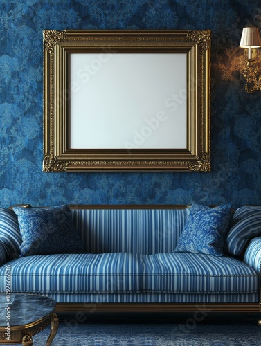 Ornate Gold Frame Above Blu...
