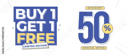 Buy 1 get 1 free and discount special offer design template