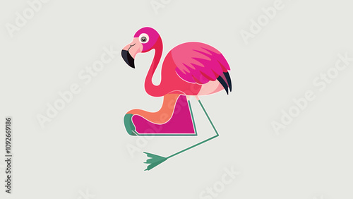 Colorful Flamingo Illustration Standing Gracefully On One Leg 