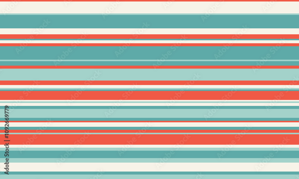 Geometric stripes seamless vector pattern with horizontal lines in varied colours, creating an abstract background. Ideal for textile design, wallpaper, or graphic prints.