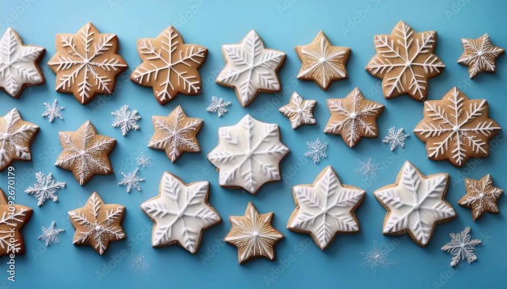Christmas snowflake cookies on a bright background with space for text Christmas snowflake cookies on a bright background with space for text