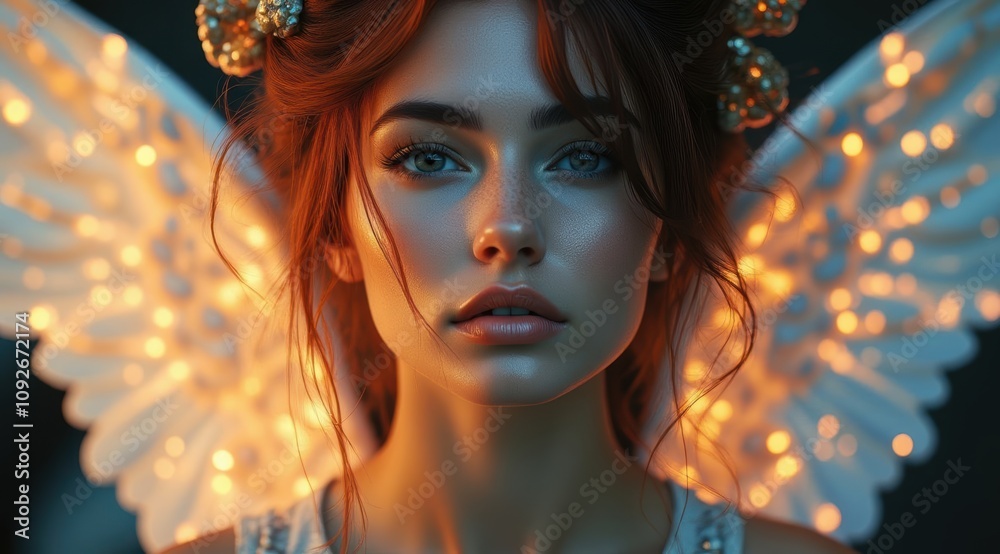 Ethereal woman with angelic wings Ethereal woman with angelic wings