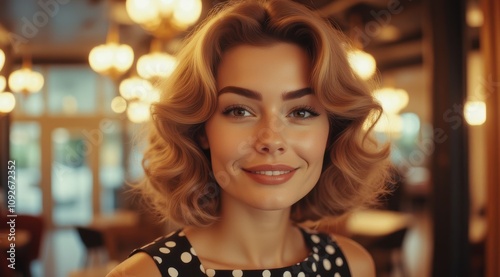 Smiling young woman with curly hair