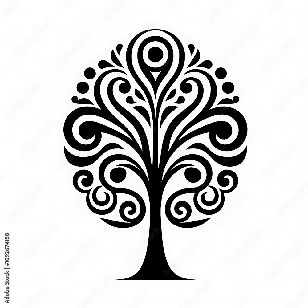 Ornate stylized black and white tree graphic design. Ornate stylized black and white tree graphic design.