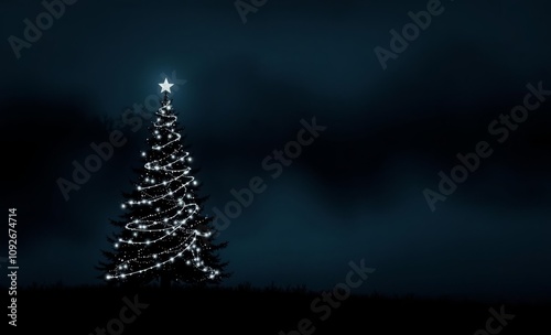 Illuminated christmas tree in a foggy night landscape christmas tree silhouette Illustration 