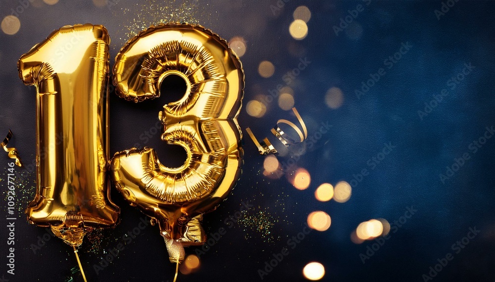 Number 13 golden balloons with copy space Number 13 golden balloons with copy space