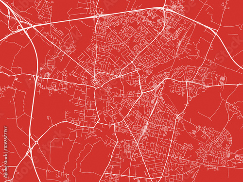 Christmas Map of Cambridge, United Kingdom in Snowy White on Festive Red Background.