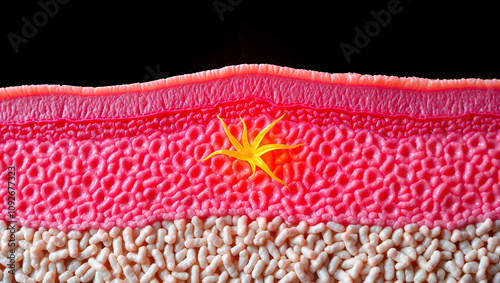 Cross section of dermal layer of skin tissue exposing touch sensory nerves photo