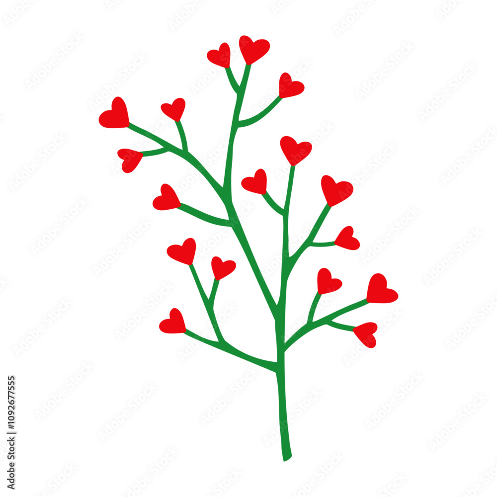 Ilustración para decoración primaveral. Banner con rama con corazones para tarjetas y felicitaciones de San Valentín Ilustración para decoración primaveral. Banner con rama con corazones para tarjetas y felicitaciones de San Valentín
