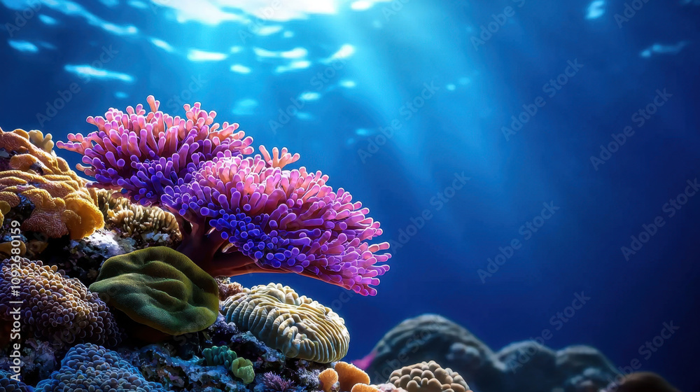 Obraz premium Immersive coral reef ecosystem with vibrant colors and textures