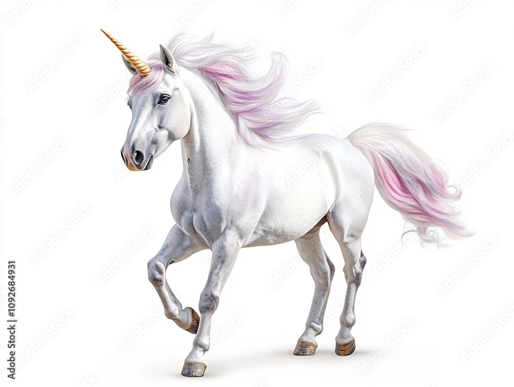 Majestic Unicorn with Flowing Mane and Tail in Soft Pastel Tones Majestic Unicorn with Flowing Mane and Tail in Soft Pastel Tones