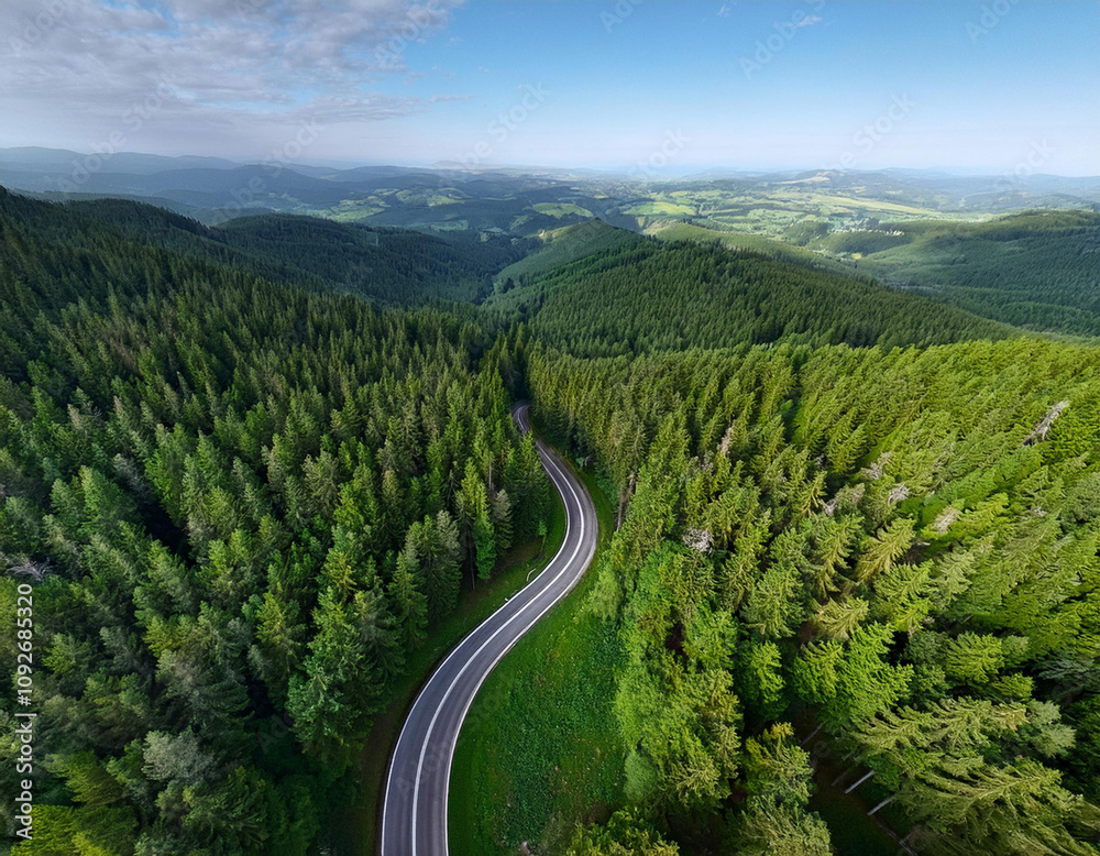 Aerial View of a Green Forest and Asphalt Road Aerial View of a Green Forest and Asphalt Road