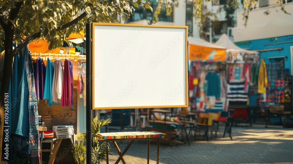 Obraz premium Blank advertising billboard mockup in vibrant outdoor urban market setting