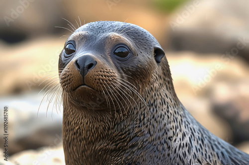  Close-up portrait of a seal with a mustache photo