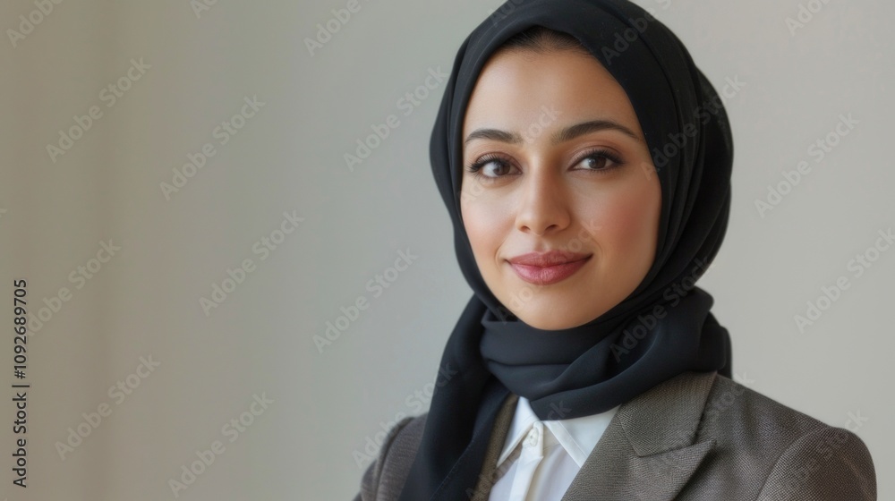 A confident businesswoman in a hijab looks directly at the camera A confident businesswoman in a hijab looks directly at the camera