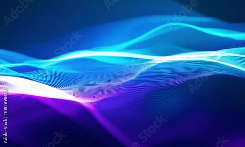 abstract background of textured waves resembling sound vibrations, features a gradient of glowing electric blues and purples, flowing smoothly across the screen