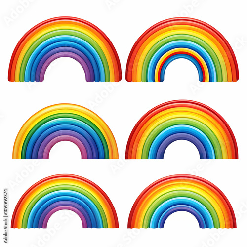 Set of different shapes of rainbows on white