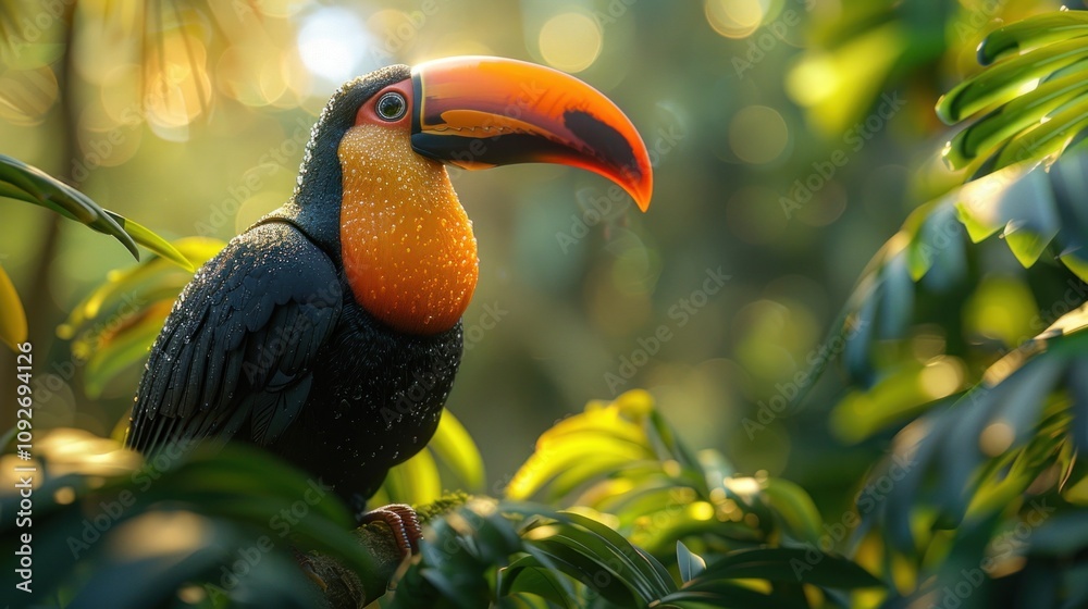 Obraz premium Toucan bird in lush jungle wildlife photography tropical environment close-up view