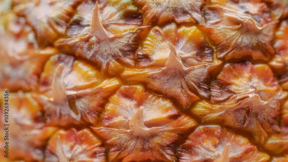 Macro texture background of tropical pineapple rotating. Slow motion. Macro texture background of tropical pineapple rotating. Slow motion.
