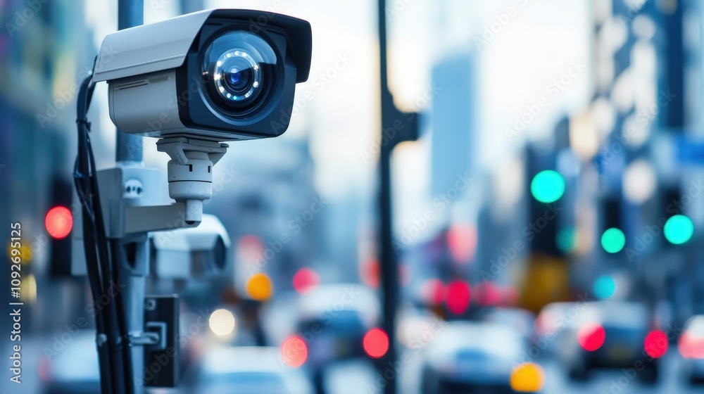 AI-powered surveillance cameras monitoring a smart city intersection AI-powered surveillance cameras monitoring a smart city intersection